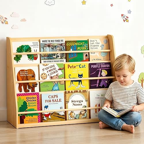 XiaZ Kids Bookshelf, Wooden Montessori Bookshelf for Toddlers with Front-Facing Display, Baby Book Display Shelves for Small Spaces, Childrens Book Organizer for Playroom, Nursery & Classroom, 3-Tier
