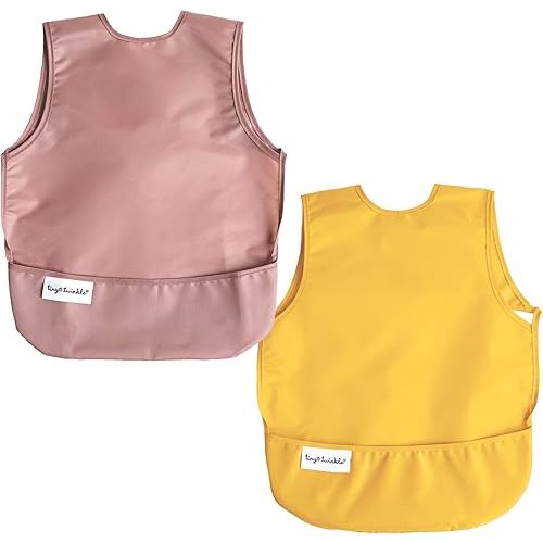Tiny Twinkle Mess-Proof Apron Toddler Bibs w/Tug-Proof Closure, Baby Food Bibs, 2 Pack