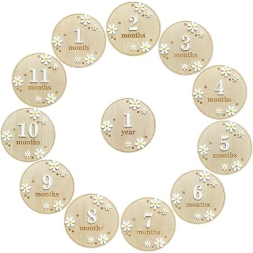 12 Pcs Monthly Baby Milestone, 4 Inch Baby Announcement Sign, Birth Milestone Signs, Months Birth Milestones, Monthly Markers Milestones Signs, Wooden Cards Newborn Announcement Sign for 1-12 Month