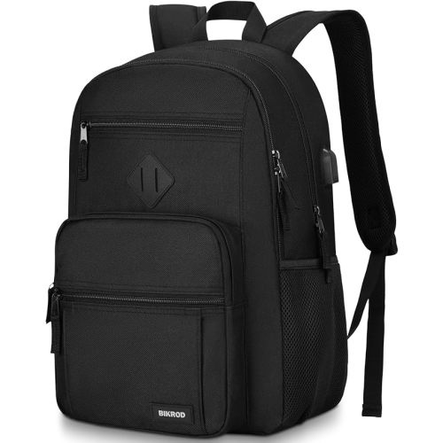 Black Backpack for Men and Women, Backpack for School Teens Boys and Girls, Lightweight Casual High School Bookbag, Daily-use Travel Laptop Backpack with USB Charging Port Fits 15.6 Inch Notebook