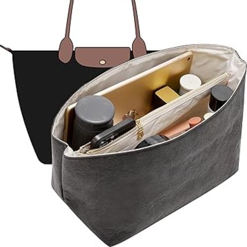 Doxo Long Champ Organizer Insert, Bag Organizer Insert for le pliage Large and More, Lightweight Waterproof DupontPaper, Keeps Handbags Shaped & Neat, 6 Compartments, 4 Size (Black, L)