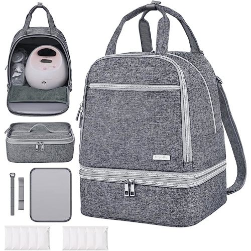 DERJUNSTAR Spectra Pump Bag, Breast pump travel bag, Mini Pumping Bags with Pockets for Working Mom, Compatible with Spectra S1, S2, Grey