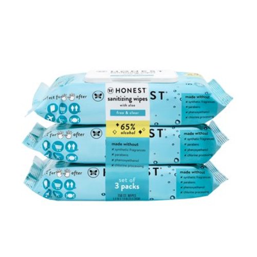 Honest Company Hand Sanitizing Alcohol Wipes, Fragrance-Free with Aloe, 150 Count