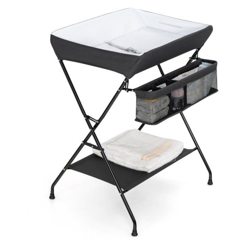 Giantex Baby Change Table Folding Nursery Organizer w/Storage Basket & Shelf Diaper Changing Station Black