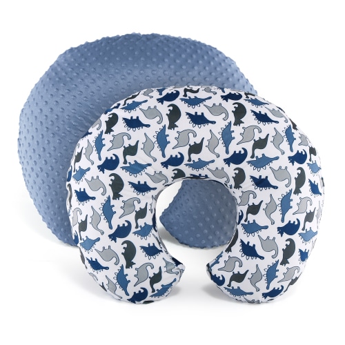 The Peanutshell Cozy Nursing Pillow Covers, 2 Pack, Dinosaur/Navy Blue Minky Dot
