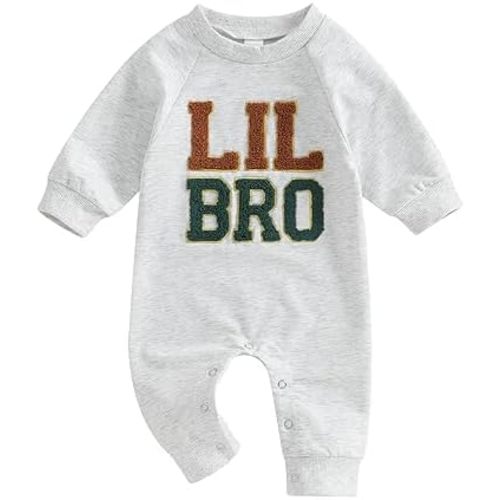 pengnight Newborn Baby Boys Girls Romper Long Sleeve Lil Bro Letter Print Solid Color Bodysuit Jumpsuit