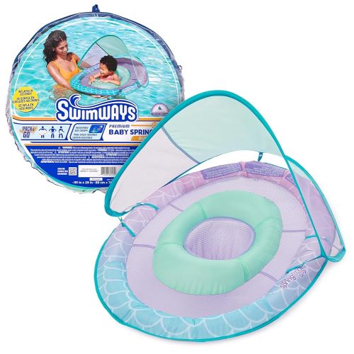 SwimWays Baby Spring Float with Adjustable Canopy and UPF Sun Protection, Blue Lobster