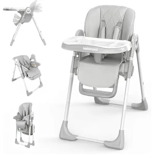 4 in 1 High Chairs for Babies and Toddlers, Convertible Foldable Baby High Chairs, Feeding and Eating Seat Highchair with 4 Levels of Recline and 7 Levels of Height Adjustment, Gray