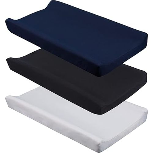 CaSaJa Diaper Changing Pad Cover for Baby Boys Set of 3, Snug Fit 4-Sided Contoured Changing Table Pad 16x31 16x32, Fitted Change Pad Sheet Navy Gray Black, 100% Silky Soft Breathable Microfiber