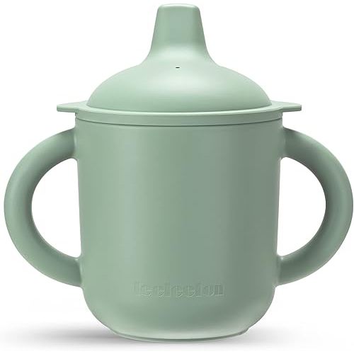 Leeleelon® Silicone Sippy Cup for 6+ Month Old, 6 Oz, 100% Leak-Proof Sippy Cup for Baby with Handles, Platinum Silicone (Cambridge Blue)
