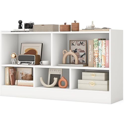 Giantex 5-Cube Bookcase, Freestanding 3-Tier Bookshelf with Spacious Top & Raised Base, Modern Display Storage Organizer, Multipurpose Book Shelf for Living Room, Bedroom, Playroom (White)