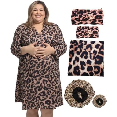 SUFEINI Maternity Robe and Matching Swaddle Blanket Set, Plus Size Women Postpartum Robes Sleepwear New Mommy Gift