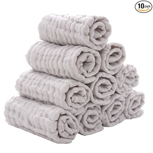 Baby Washcloths - Natural Cotton Baby Wipes - Soft Newborn Face Towel for Sensitive Skin - 10 Pack, 12x12 inches