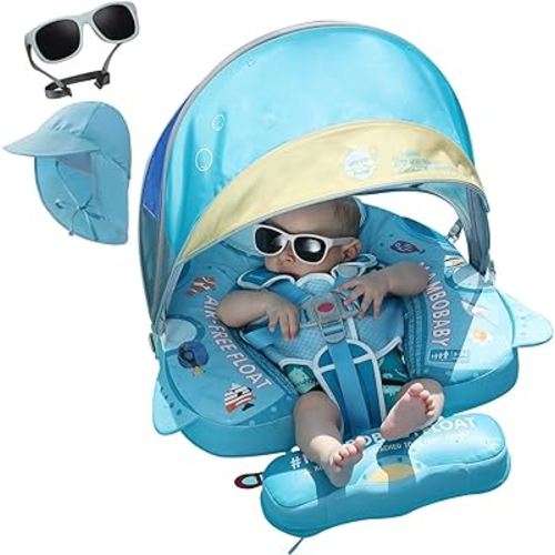2024 New Mambobaby Float, Baby Floats with Canopy for Waist Swimming Ring Non-Inflatable Pool Floats with Adjustable Safety Strap &Upgrade Add Tail for Infant Toddler 3-24 Months (Submarine)