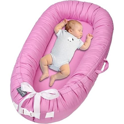XZV Baby Lounger, Infant Lounger for Newborn 0-24 Months, Breathable and Soft 100% Cotton Baby Nest Cover, Babies Essentials Gifts, Portable Co-Sleeping Baby Bed for Home and Travel