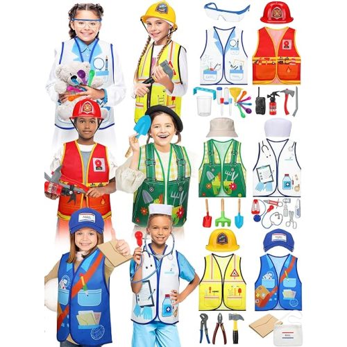 Hungdao 6 Sets Kids Dressing up Costumes Toddler Pretend Play for Age 6-10 Dress up Scientist, Firefighter, Postman, Farmer, Doctor, Engineer
