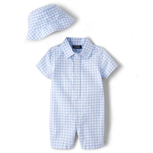 The Children's Place baby-boys And Newborn Woven Plaid Romper and Hat 2-piece Set