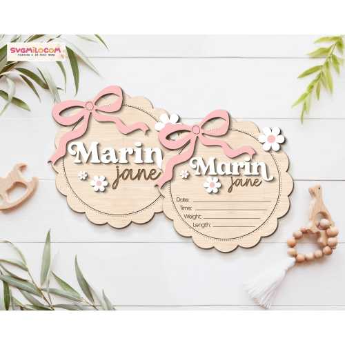 Baby Announcement Sign, Birth Announcement Sign, Pink Bow Coquette Baby Name Sign, Baby Girl Name Sign, Daisy Baby Shower Gift, Newborn Gift