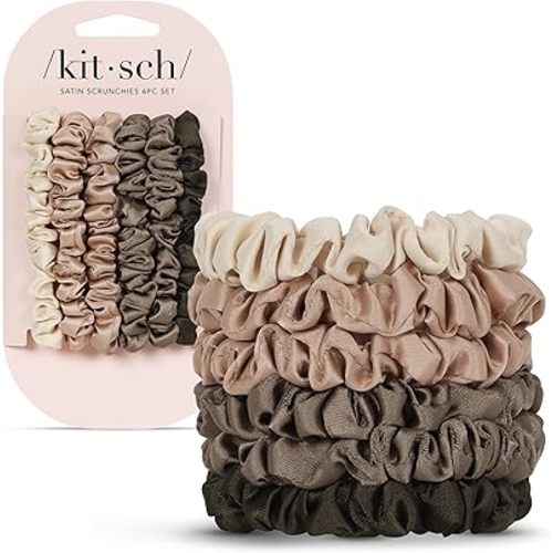 Kitsch Ultra-Petite Satin Scrunchies for Women - No Crease, Frizz-Free Sleep | Softer Than Silk Scrunchies Gentle On Hair Scrunchies for All Hair Types | Stylish Hair Accessories - Eucalyptus, 6pcs