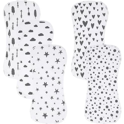 5 Pack Cotton Baby Burp Cloths Extra Absorbent Soft for Baby Boys and Girls (Black-1)