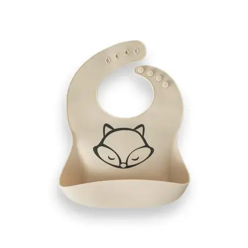 Plum Silicone Catcher Bib - Fox - Sand | Baby Bunting AU