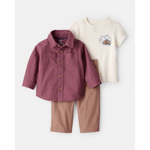 Baby Boy 3-Piece Button-Down Outfit Set - Maroon/Brown | Carter's
