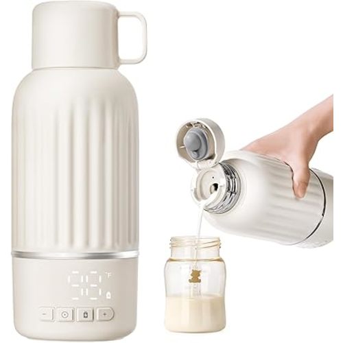 Portable Bottle Warmer for Travel, Fast Heating in 2.5 Mins for Breast Milk and Formula, 10200mAh Battery with LED Display, 17oz Large Capacity, Baby Bottle Warmer with Temperature Control