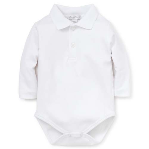 White Kissy Basics Lone Sleeve Knit Collar Bodysuit Buttons