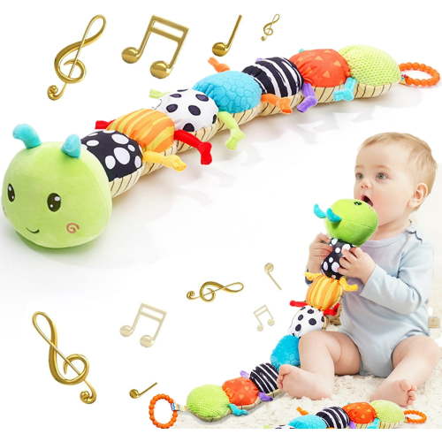 Baby Toys 6 to 12 Months, Musical Caterpillar Infant Toys, Infant Toys Stuffed Animal Toys with Ruler Design and Ring Bell, Crinkle, Rattle, Tummy time Toys for Newborn Boys Girls 0 3 6 9 12 Months