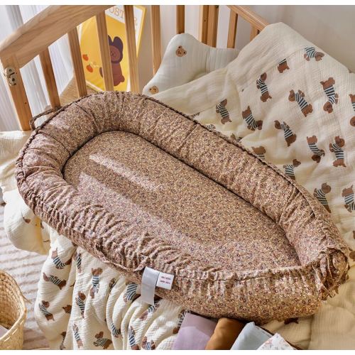 Amazon.com : CooCooBaby Infant Lounger, Baby Nest Cover for Baby Girls & Boys, Newborn Essentials for Baby 0-12 Months, 100% Cotton Breathable, Portable Travel Bed (Brown Blossom_, Cotton_Muslin) : Baby
