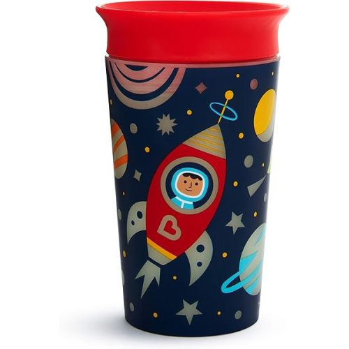 Munchkin Glow in The Dark Toddler Sippy Cup with Miracle 360 Spoutless Spill Proof Drinking Edge, 9 Ounce, Astronaut, Red