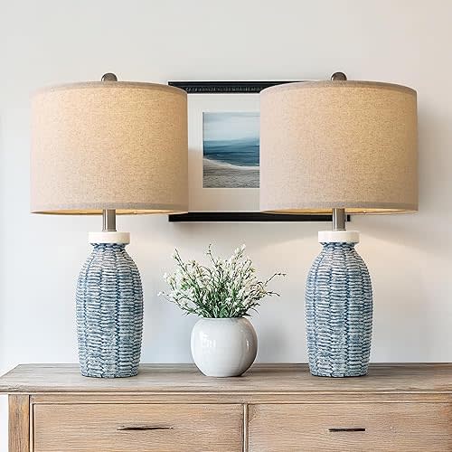 22.75" Table Lamps - Boho Farmhouse Set of 2, Blue