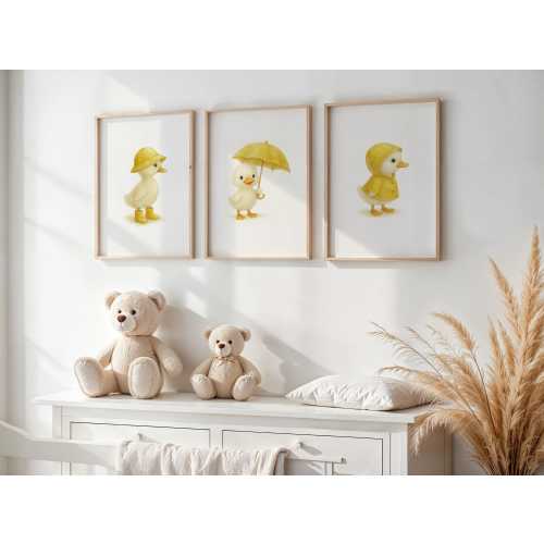 Duck Nursery Wall Art Set of 3: Watercolor Yellow Nursery Decor | Gender Neutral Duck Prints