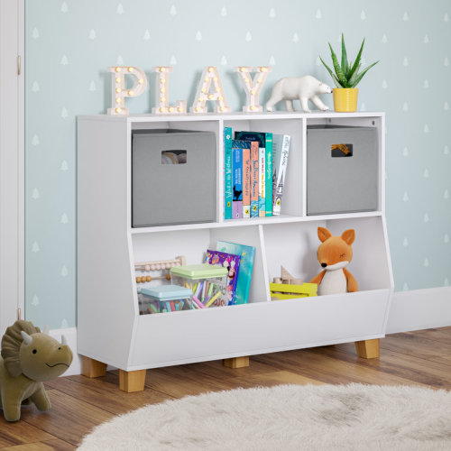 RiverRidge Kids Catch-All Playroom 35in Toy Storage Organizer with 3 Cubbies and 2 Storage Compartments