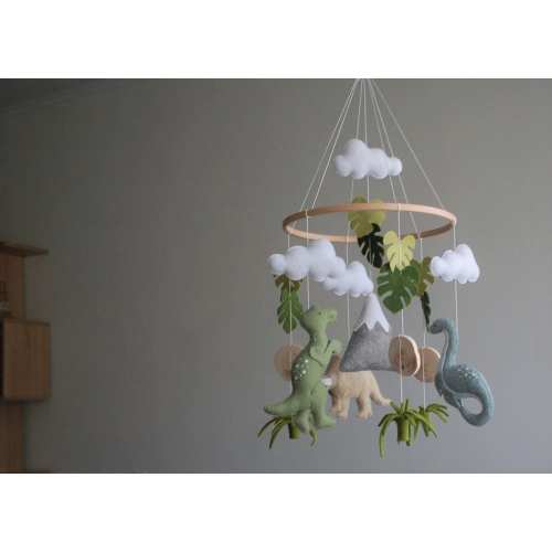 Dinosaur baby mobile for nursery, Natural baby mobile, Neutral gender baby shower gift, Felt mobile hanging, expecting mom gift