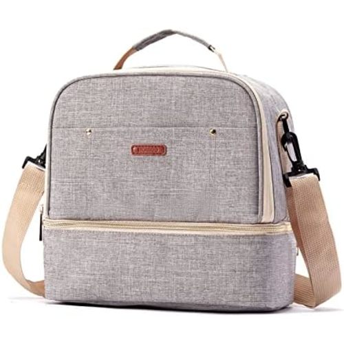 Breast Pump Bag Cooler Compartment Moistureproof Bag Double Layer for Mother Breast Milk Pump Lunch Bag Outdoor Working (Grey)