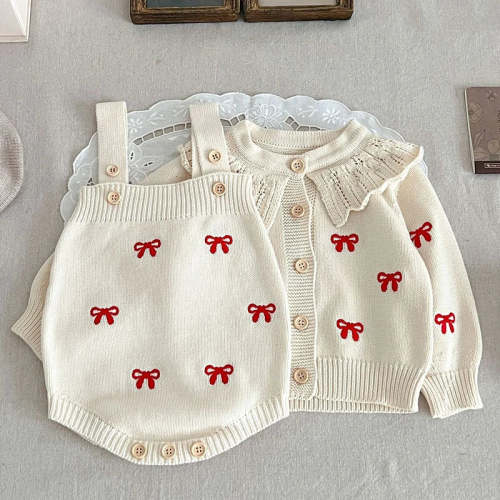 Red Bow Knitted Romper and Cardigan - Shop Online at Belle Baby | Belle Baby