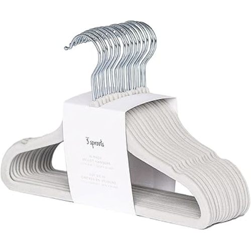 3 Sprouts Velvet Baby Hangers - Non-Slip Hanger for Infant, Toddler, Baby Clothes - Closet Kids Hangers with Slim Design, Nordic Colors, Pack of 30 - Gray