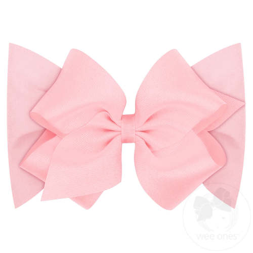 Small King Grosgrain Bow Matching Cotton Jersey Baby Headband - LT PINK / NEWBORN (0-6 MONTHS) | Wee Ones Hair Bows & Accessories