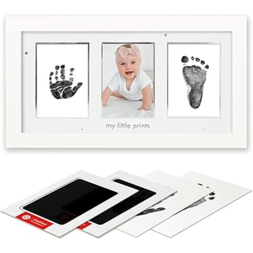 Baby Hand and Footprint Kit, Newborn Keepsake Frame, Inkless No Mess Clean-Touch Ink Pad for Baby Handprint and Footprint, Perfect Shower Gift for Boys and Girls, Baby Registry, White