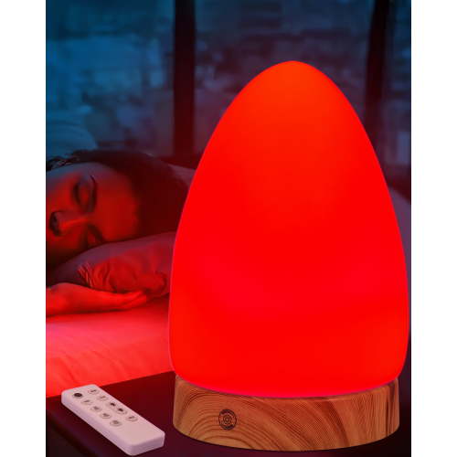Red Light Night Light Lamp for Sleep, Red Nightlight Desk Lamp with 670nm Wavelength Multi-Color and Brightness Options Remote Control USB Charging Elegant Design