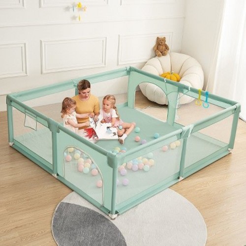 GOTGELIF 79"x79" 4-Panel Baby Playpen Spacious & Secure Portable Playard Green