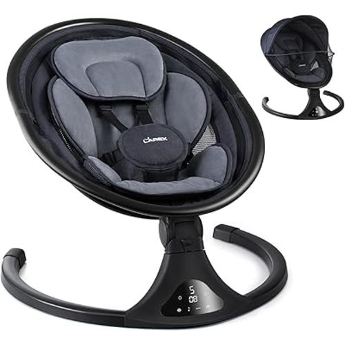 LAREX Baby Swings for Infants to Toddler, Electric Baby Swing with Remote Control, Rocker with 5 Speeds for Baby Boy Girl, 5-Point Harness, 3 Seat Positions, 12 Music and Bluetooth (2024 Model-Black)