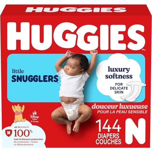 Huggies Newborn Diapers, Little Snugglers Newborn Diapers, Size 0 (up to 10 lbs), 144 Count