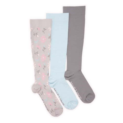MUK LUKS Women's Wide Width Compression Nylon Knee-High Socks, 3-Pack, Shoe Size 6-10