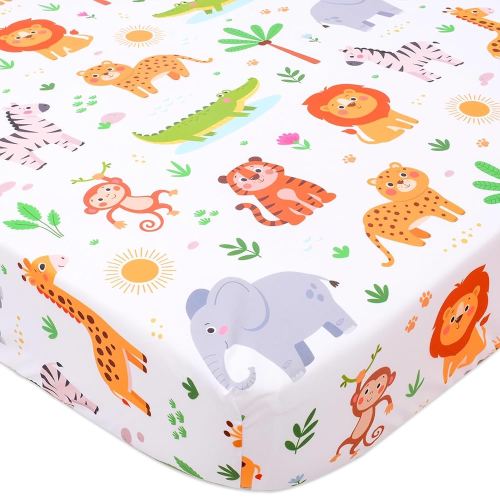 Cloele Animal Fitted Crib Sheet for Girls 1 Pack Jungle Baby Nursery Bed Sheet for Standard Crib and Toddler Mattresses - Baby Crib Mattress Sheet Infant Toddler Sheet