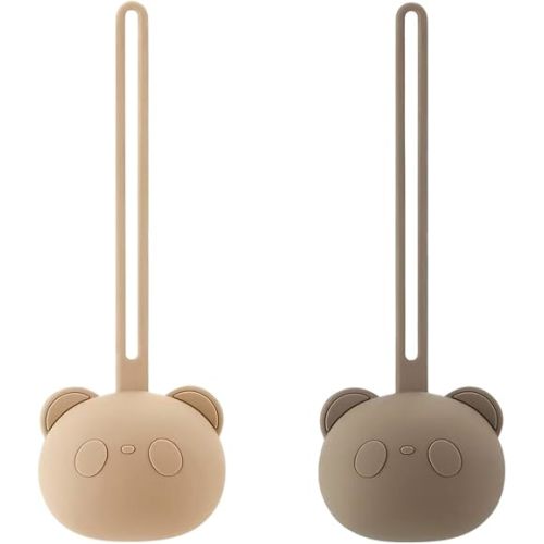 PandaEar 2 Pack Silicone Pacifier Holder Case, Bear Shape Pacifier Storage with Strap for Travel & On-The-Go, Soft Portable Binky Container for Baby Newborn Infant