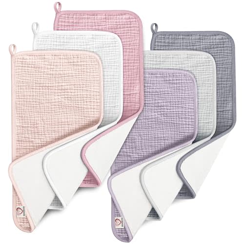Bearmoss 100% Cotton Muslin Burp Cloths Sets 6 Pack 20x10inch Large Burping Clothes Extra Soft Absorbent for Newborn Unisex Baby Girls and Boys (Spring)