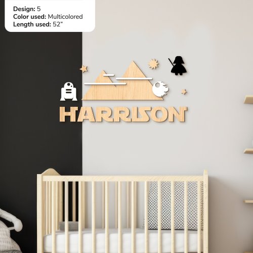 Custom wooden name sign Star Wars decor Name sign for nursery Kids door sign Star Wars sign Space themed nursery Baby Yoda Over crib sign
