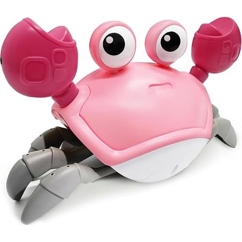 Walking Crab Baby Toy, Toddler Crawling Tummy Time Crab with Music, Interactive Sensory Infant Dancing Crab Toys, Boys Girls Baby Crab Toy Learning Birthday Gift (Pink)